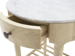 Mini Marmo Side Table In Light Oak -JELLYCAT SALES 303888 mini marmo round side table with a marble top drawer open detail