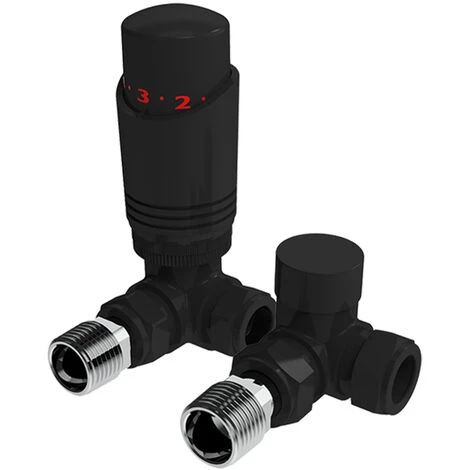 Black Corner Thermostatic TRV Radiator Valves 1/2 X 15mm 1 Black Corner Thermostatic TRV Radiator Valves 1/2 X 15mm