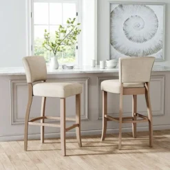 Livingandhome Set Of 2 Height Linen Bar Stool For Kitchen, Beige