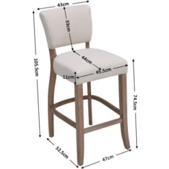 Livingandhome Set Of 2 Height Linen Bar Stool For Kitchen, Beige -JELLYCAT SALES 60359568 5