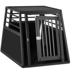Relaxdays Dog Box Car, Canine Transport Crate For Boot Trunk, Slanted, Aluminium Kennel, HBT 68 X 65.5 X 92.5 Cm, Black