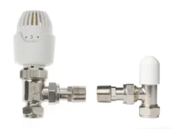 Drayton RT212 White Angled Thermostatic TRV & Lockshield 15mm X 1/2"