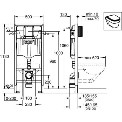 Grohe Toilet Set Rapid SL Frame + Infinitio Rimless Toilet, Matt Black + Softclose Seat + Matt Black Flush Plate 4 Grohe Toilet Set Rapid SL Frame + Infinitio Rimless Toilet, Matt Black + Softclose Seat + Matt Black Flush Plate - Image 4
