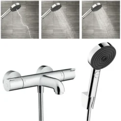 Hansgrohe Ecostat Set Thermostatic Bath/shower Mixer + Hand Shower 105mm 3 Jets + Shower Hose 125cm + Wall Bracket, Chrome