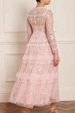 Primrose Bouquet Long Sleeve Ankle Gown -JELLYCAT SALES PRIMROSEBOUQUETLONGSLEEVEANKLEGOWN ANKLEGOWN BLUSHPINK NEEDLE THREAD 5