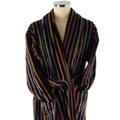 Bown Of London Mozart Bold Primary Striped Cotton Velour Dressing Gown - Black/Multi-colour
