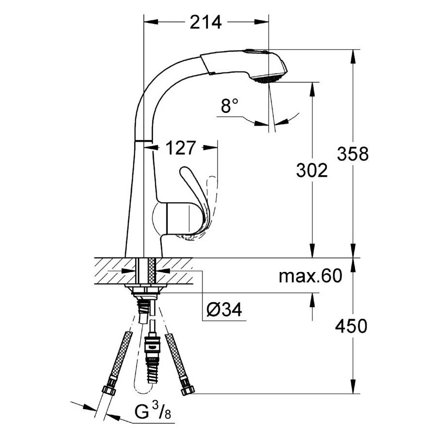 Grohe Zedra Sink Mixer With Pull Out 1/2″ 32553 Stainless Steel 2 Grohe Zedra Sink Mixer With Pull Out 1/2″ 32553 Stainless Steel - Image 2