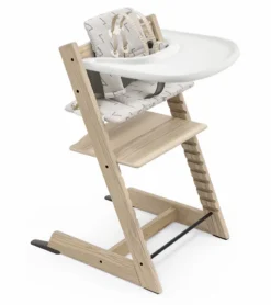 Tripp Trapp High Chair And Cushion With Stokke Tray - 50th Anniversary Ash Natural / Grey